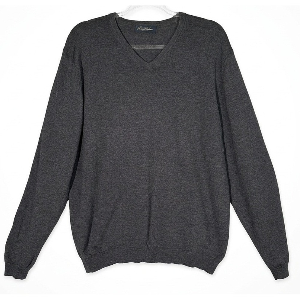 Brooks Brothers V-Neck Sweater Mens XL Charcoal Gray Stretch Knit Pullover
